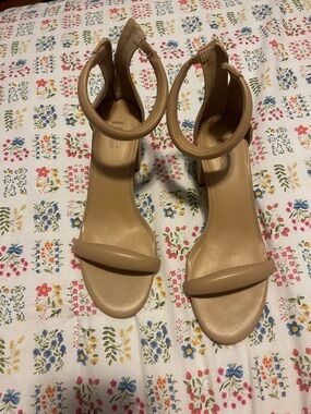 INC Women’s Ankle Strap Block Heel Sandals - Nude